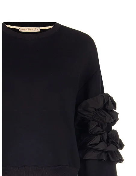 Regular-Fit Cotton Sweatshirt with Taffeta Ruffles on the Sleeves Rinascimento