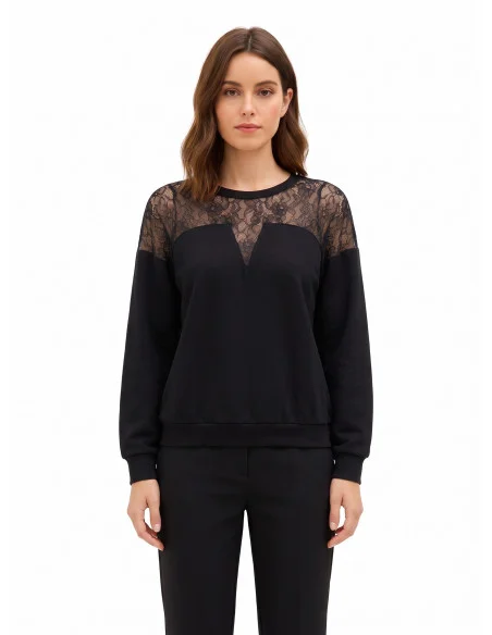 Sweat-shirt oversize en coton avec empiècement en dentelle Rinascimento