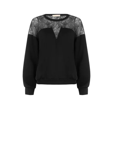 Felpa Over In Cotone Con Inserto In Pizzo Rinascimento