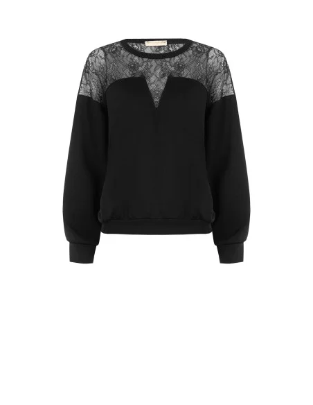 Felpa Over In Cotone Con Inserto In Pizzo Rinascimento