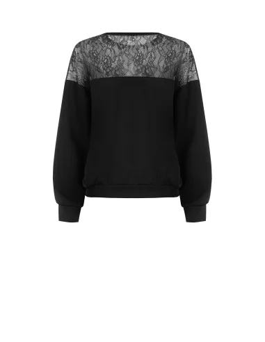 Felpa Over In Cotone Con Inserto In Pizzo Rinascimento