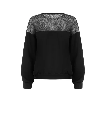 Oversized Cotton Sweatshirt with Lace Insert Rinascimento