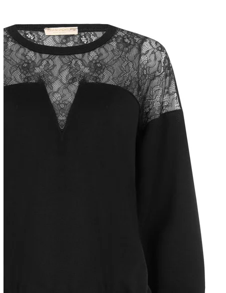 Oversized Cotton Sweatshirt with Lace Insert Rinascimento