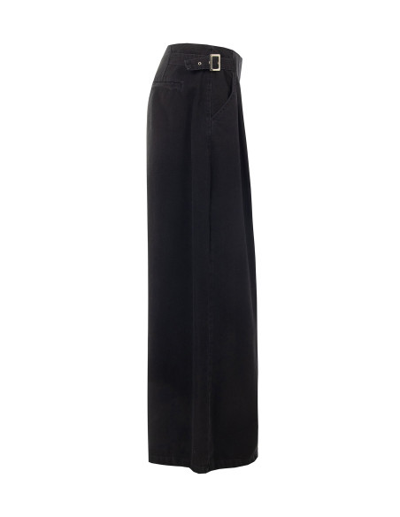 Super Wide-Leg Pleated Jeans with Buckles on the Hips Rinascimento
