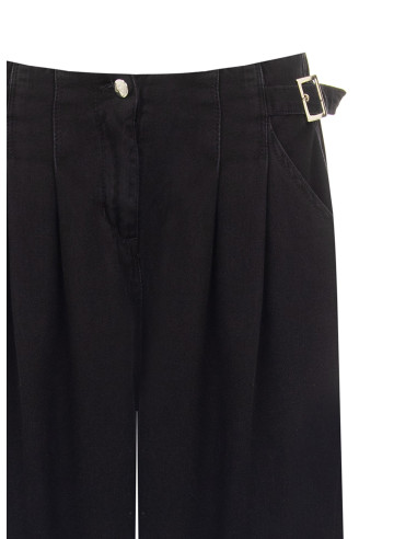 Jean super wide leg plissé avec boucles sur les côtés Rinascimento