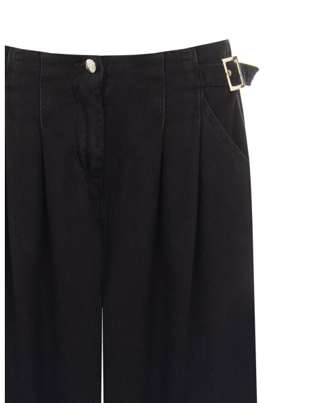 Jeans Super Wide Leg A Pieghe Con Fibbie Sui Fianchi Rinascimento