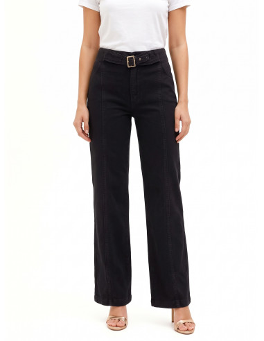 Jeans Wide Leg Con Cintura Integrata E Cuciture Centrali Rinascimento
