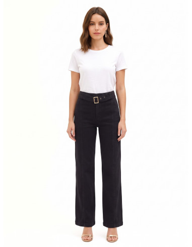 Jeans Wide Leg Con Cintura Integrata E Cuciture Centrali Rinascimento