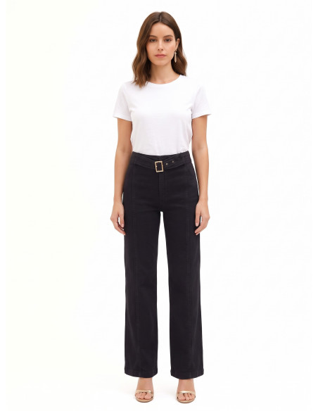Jeans Wide Leg Con Cintura Integrata E Cuciture Centrali Rinascimento