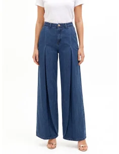 Jeans Wide Leg Con Maxi Pieghe Rinascimento