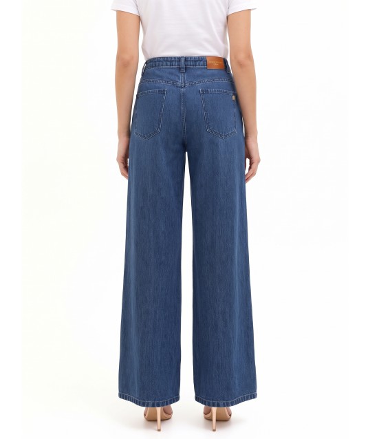 Jeans Wide Leg Con Maxi Pieghe Rinascimento