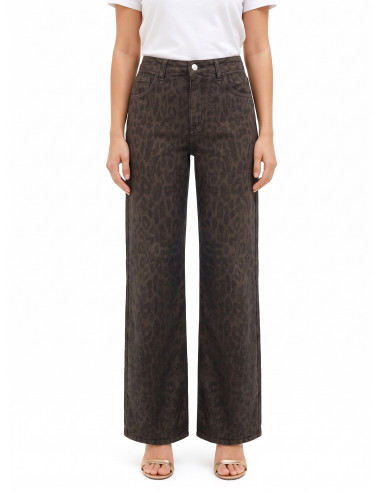 Stretch Leopard-Print Wide-Leg Jeans Rinascimento