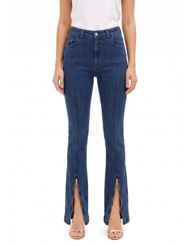 Stretch Flared Skinny Jeans with Front Zips Rinascimento