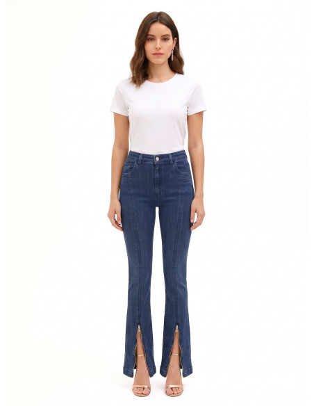 Jeans Skinny Svasati Elasticizzati Con Zip Frontali Rinascimento
