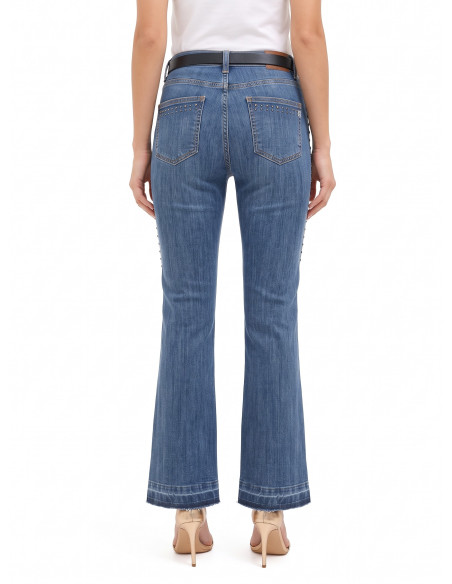 Jean flare stretch avec clous et ourlet effiloché Rinascimento