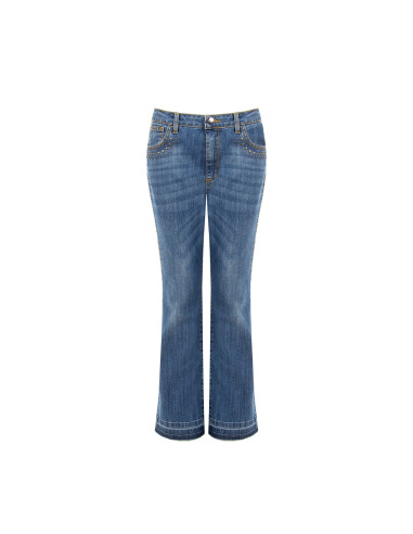 Jeans Flare Elasticizzati Con Borchie E Orlo Scucito Rinascimento