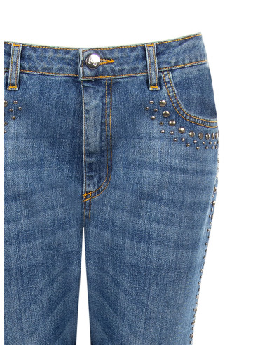 Jeans Flare Elasticizzati Con Borchie E Orlo Scucito Rinascimento