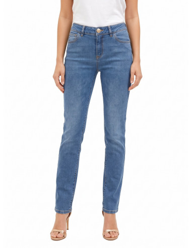 Straight-Leg Stretch Jeans, Medium Wash Rinascimento