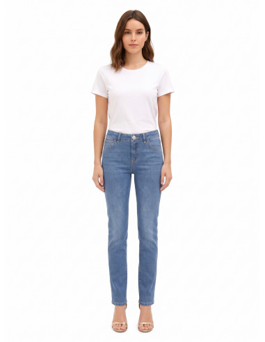 Straight-Leg Stretch Jeans, Medium Wash Rinascimento