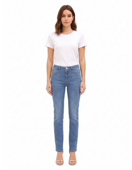 Straight-Leg Stretch Jeans, Medium Wash Rinascimento
