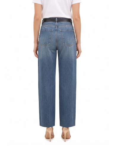 Jeans Wide Leg Con Borchie E Cristalli Sui Lati Rinascimento