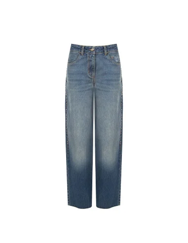 Wide-leg Jeans with Studs and Crystals on the Sides Rinascimento
