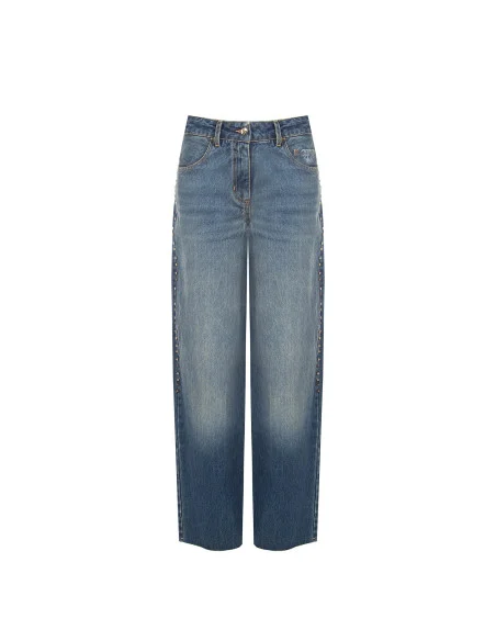 Wide-leg Jeans with Studs and Crystals on the Sides Rinascimento