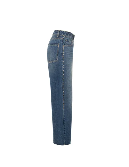 Wide-leg Jeans with Studs and Crystals on the Sides Rinascimento