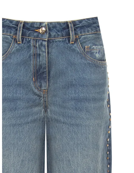 Wide-leg Jeans with Studs and Crystals on the Sides Rinascimento