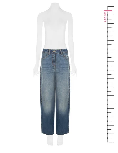 Jeans Wide Leg Con Borchie E Cristalli Sui Lati Rinascimento