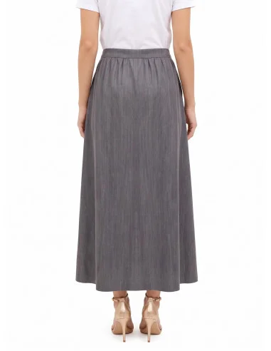 Long Lyocell-Blend Skirt with Washed Effect and Pockets Rinascimento