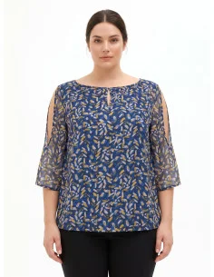 Curvy Fluid Georgette Blouse with Teardrop Neckline, Off-the-Shoulder Design and Lurex Details Rinascimento Curvy