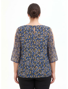 Blouse fluide pour femmes rondes en georgette, avec encolure en goutte d'eau et épaules dénudées... 2
