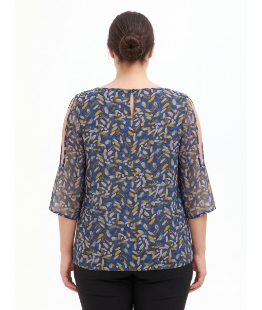 Rinascimento Curvy: Flowing Georgette Blouse with Teardrop Neckline, Bare Shoulders and Lurex Details