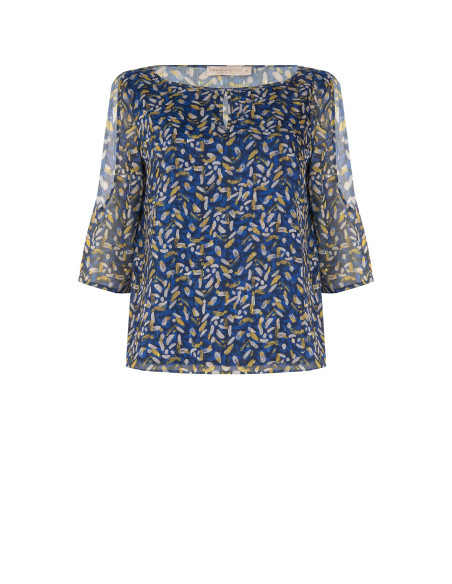 Flowing Curvy Georgette Blouse with Teardrop Neckline and Bare Shoulders...