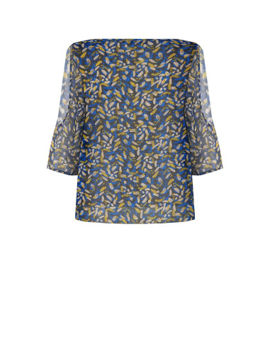 Flowing Curvy Georgette Blouse with Teardrop Neckline and Bare Shoulders...