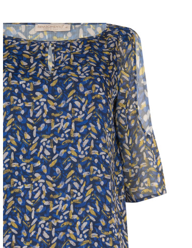 Flowing Curvy Georgette Blouse with Teardrop Neckline and Bare Shoulders...