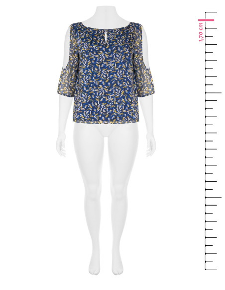 Flowing Curvy Georgette Blouse with Teardrop Neckline and Bare Shoulders...