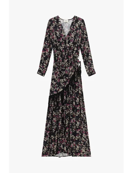 Long Wrap Dress with Floral Print and Bow Belt Dixie