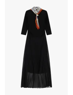 Long Dress with Pleated Skirt and Printed Scarf Dixie