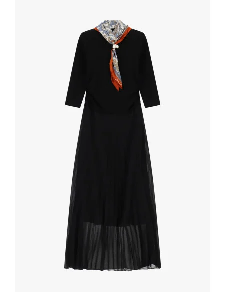 Abito Lungo Con Gonna Pliss\Xc3\Xa9 E Foulard Stampato Dixie
