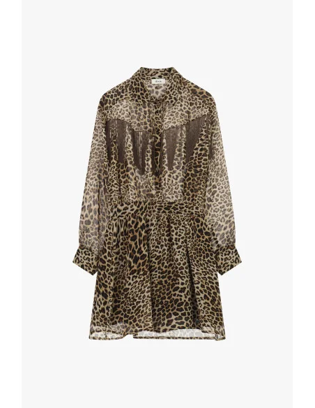 Short Animal Print Dress with Fringes and Belt Dixie