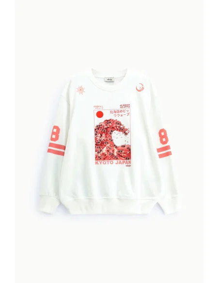 Kyoto Print Crew-Neck Sweatshirt with Graphic Details Dixie