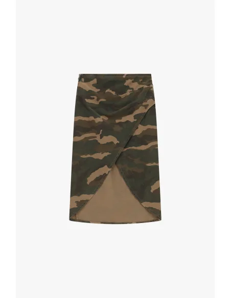 Jupe portefeuille à motif camouflage, longueur midi Dixie