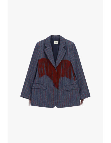Dixie Striped Blazer with Long Decorative Fringes - Vestiti Firmati...