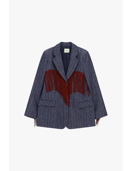 Dixie Striped Blazer with Long Decorative Fringes - Vestiti Firmati...
