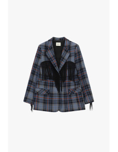 Dixie Checked Blazer with Fringing and Front Pockets - Vestiti Firm...