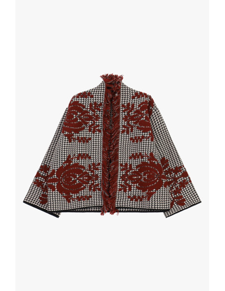 Jacquard Cape with Floral Pattern and Dixie Fringes - Vestiti Firma...
