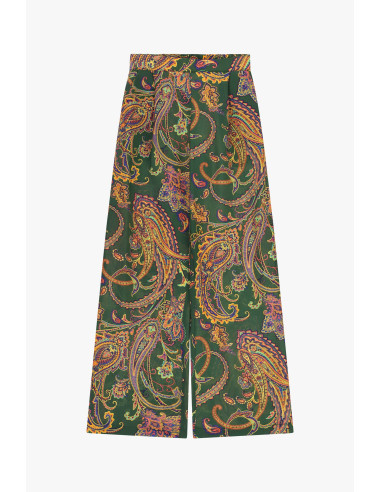 Pantalon palazzo fantaisie motif cachemire taille haute Dixie