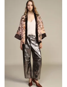 Pantalon large effet cuir taille haute Dixie